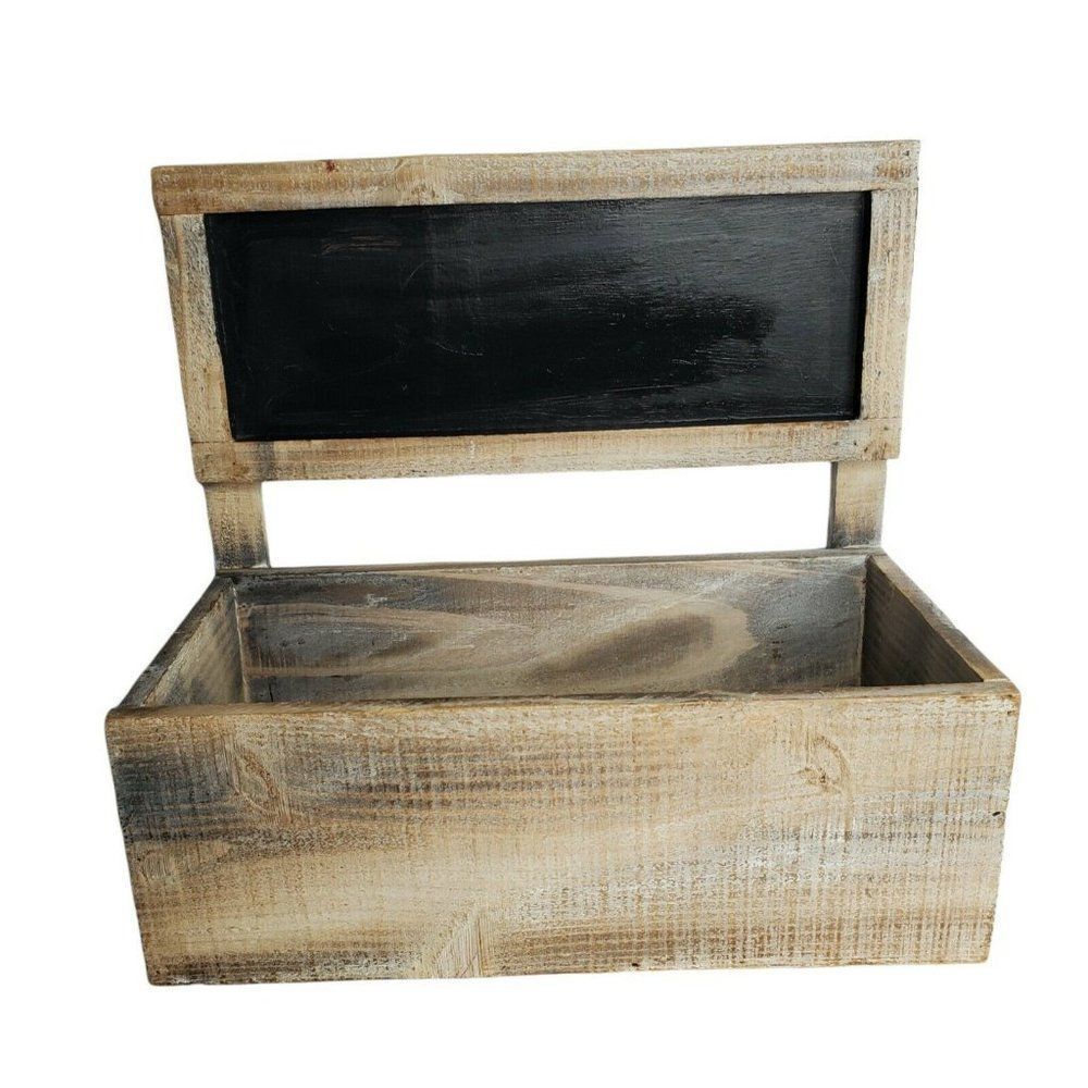 Vintage Wooden Chalkboard Box Display Decor White Washed 13" x 12" x 7"